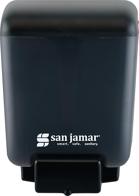 San Jamar Classic Soap Dispenser for Public Restrooms, Manual, Wall Mounted, Refillable, Plastic, 30 Ounce Capacity, Black Pearl (Pack of 6)