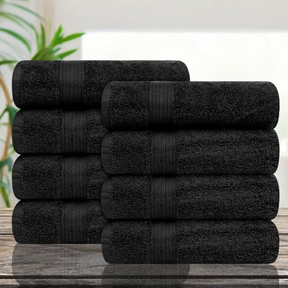 Ample Decor Hand Towel 18 X 28 Inch Pack of 8 600 GSM 100% Cotton,Oeko Tex Certified Soft Absorbent Thick Durable Premium Quality, for Hotel, Bathroom,Spa, Daily Use,Gym -Machine Washable-Black