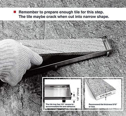 Neodrain 32-Inch Linear Shower Drain with Tile Insert Grate, Professional Brushed 304 Stainless Steel Rectangle Shower Floor Drain Manufacturer, Floor Shower Drain with Shower Drain Base