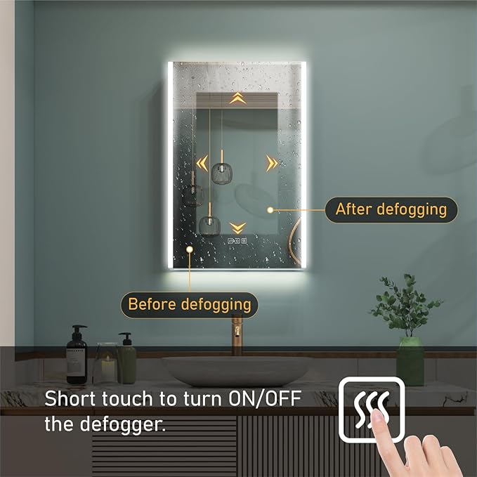 WELLFOR 20" x 30" LED Mirrored Bathroom Cabinet, Mirror Medicine Cabinet with Lights, Defogging LED Mirror Cabinet with Outlets & USB Ports, Surface Mounted, Left Opening Door, Hardwired Connected