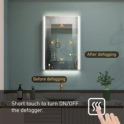 WELLFOR 20" x 30" LED Mirrored Bathroom Cabinet, Mirror Medicine Cabinet with Lights, Defogging LED Mirror Cabinet with Outlets & USB Ports, Surface Mounted, Left Opening Door, Hardwired Connected
