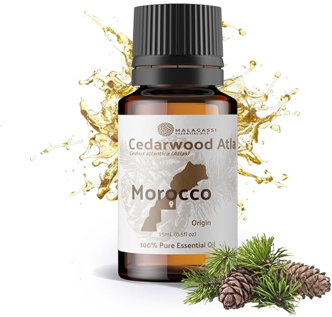 Pure Cedarwood (Atlas) Essential Oil (15ml) - Direct from Malagassi Essential Oils Farm in Morocco - Essential Oils for Diffusers and Aromatherapy | Pure Therapeutic Grade