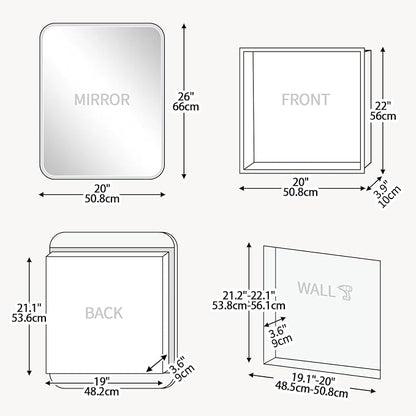 Rectangle Medicine Cabinet with Beveled Edge Mirror, No-Assembly Bathroom Wall Cabinet with Mirror, Adjustable Shelves, Tissue Slot, Recessed or Surface Mount (26" H x 20" W)