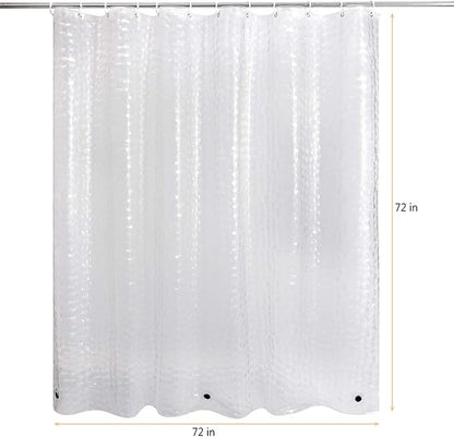 WELTRXE Shower Curtain Liner 8G EVA with 3 Magnets, Waterproof Clear Shower Curtains with 3D Water Cube Design, Heavy Duty Plastic Bathroom Shower Liner for Shower Stall, Bathtubs, 72 x 72,12 Hooks