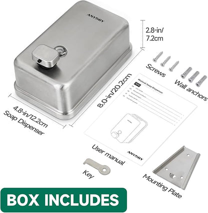 Commercial Wall Mounted Soap Dispenser 37oz 1100ml Large Capacity Brushed Stainless Steel Manual Dispenser for High Traffic Restrooms