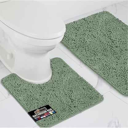 GORILLA GRIP Bathroom Rug Sets, Soft Chenille 2 Piece Area Rugs Set, Toilet Base Mat and 30x20 Carpet, Absorbent Microfiber Washable Mats Dry Quickly, Home Décor and Bath Room Accessories Sage Green