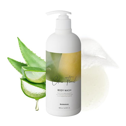 Korean Body Wash with Hyaluronic Acid & Aloe – Hydrating Moisturizing Cleanser for All Skin – Infused with Natural Extracts – Paraben & Silicone-Free – Citrus Floral, 500ml / 16.9 fl oz