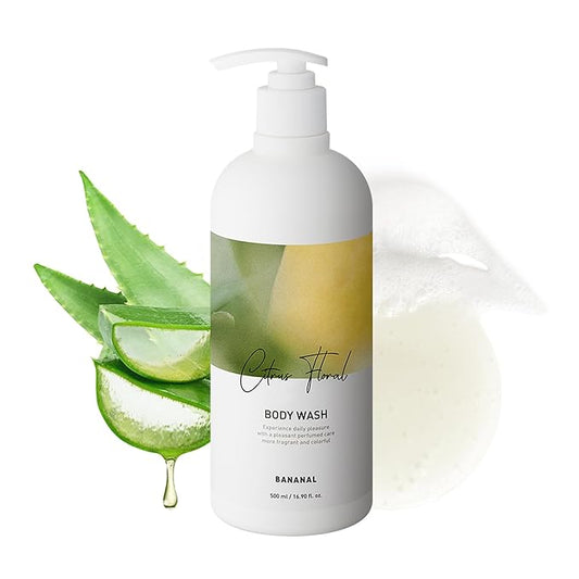 Korean Body Wash with Hyaluronic Acid & Aloe – Hydrating Moisturizing Cleanser for All Skin – Infused with Natural Extracts – Paraben & Silicone-Free – Citrus Floral, 500ml / 16.9 fl oz