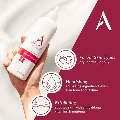 Alpha Skin Care Revitalizing Body Lotion, 12% Glycolic AHA, Simple & Effective Daily Moisturizer Hydroxy Acid, Hydrates & Exfoliates for Soft, Smooth Skin, Anti-Aging, 12 Oz, Pack of 2