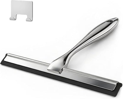12-Inch All-Purpose Shower Squeegee for Shower Doors, Tile Shower Walls, Bathroom, Window, Glass and Car Windshield, Mirrors and Kitchen-Stainless Steel, Silver