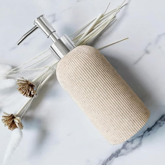 Lunestella Elegant Boho Beige Hand Soap Dispenser with Silver Pump, for Bathroom and Kitchen, Rust Proof, 7oz