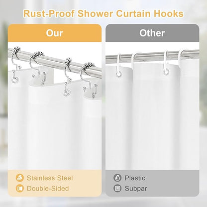 3 in 1 Stall Half Size Cream Shower Curtain Set-36 W x 72 H, Ivory Waffle Waterproof Fabric and PEVA Liner Set with Stainless Steel Hooks