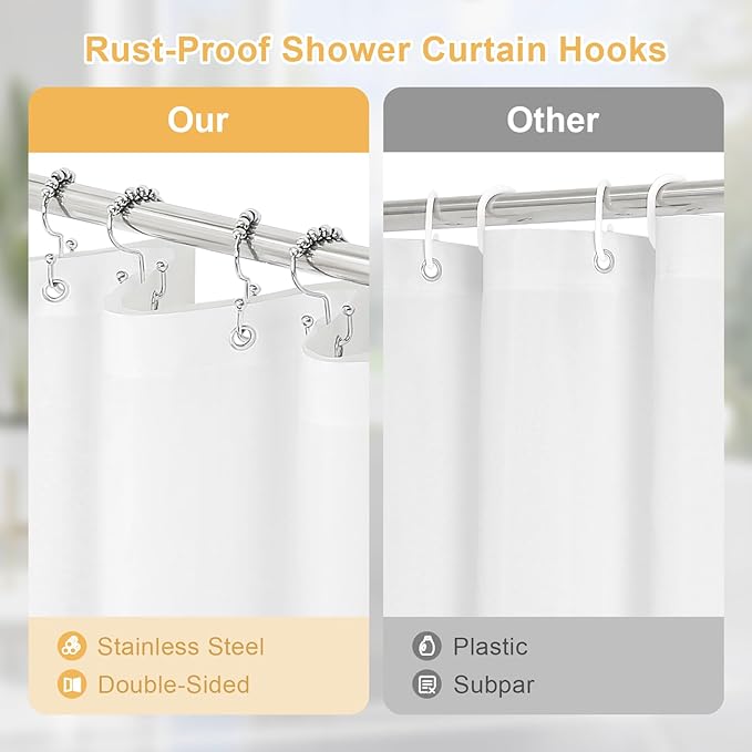 3 in 1 Shower Curtain Set, Moonlight Blue Waffle Shower Curtain and PEVA Liner Set with 12 Stainless Steel Shower Curtain Hooks, Fabric Cloth Shower Curtains for Bathroom, 72 W x 72 H