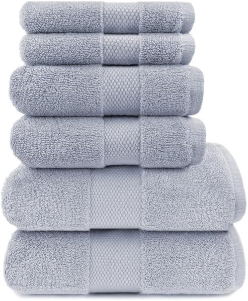 Maisonette Elegance 100% Organic Cotton Turkish Bathroom Towels Set, Ideal Quick Dry Luxury Washcloths, Hand & Large Bath Towels for Shower (6 Pack), Light Gray (Shore)