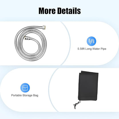 7.93 Gallon Pressurized Water Tank For Camping Shower, Portable Roof Rack Shower for Camping, Road Shower with A Large Water Tank, A Shower and 5.58 Foot Hose, Sun's Rays to Heat, Storage Bag