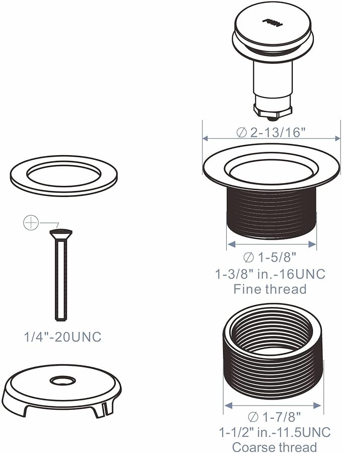 Tub Drain Tip Toe Bathtub Drain Conversion Kit Assembly, Brushed Nickel Replacement Bath Drain Trim Kit with Single Hole Overflow Faceplate and Universal Fine/Coarse Thread Assembly