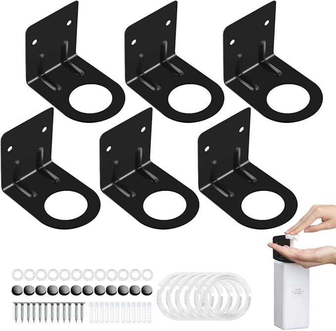 6Pcs Resizable Soap Bottle Dispenser Holder Wall Mount for Shower, Soap Shampoo Lotion Dispenser Wall Mount Bottle Holder for Bathroom Kitchen with Screw Sets (6pcs Black)