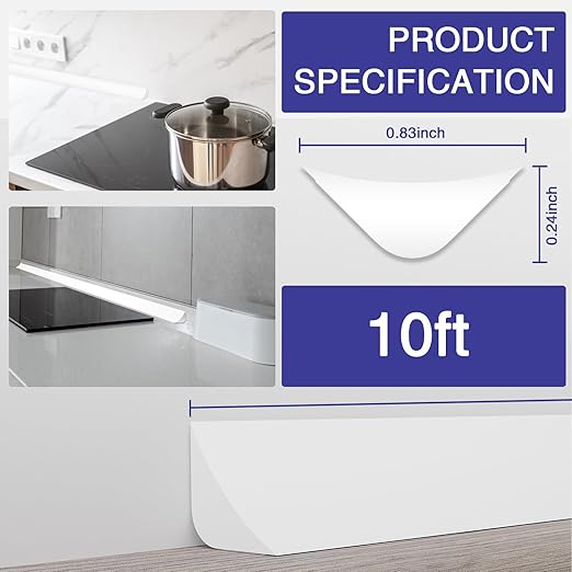 Flexible Molding Trim, Flexible Bendable Adhesive Caulking Strip, Molded Trim, Peel and Stick Home Decorative Edge for Bathroom, Kitchen, Floor, Wall (White, 0.83in x 0.24in x 10ft)