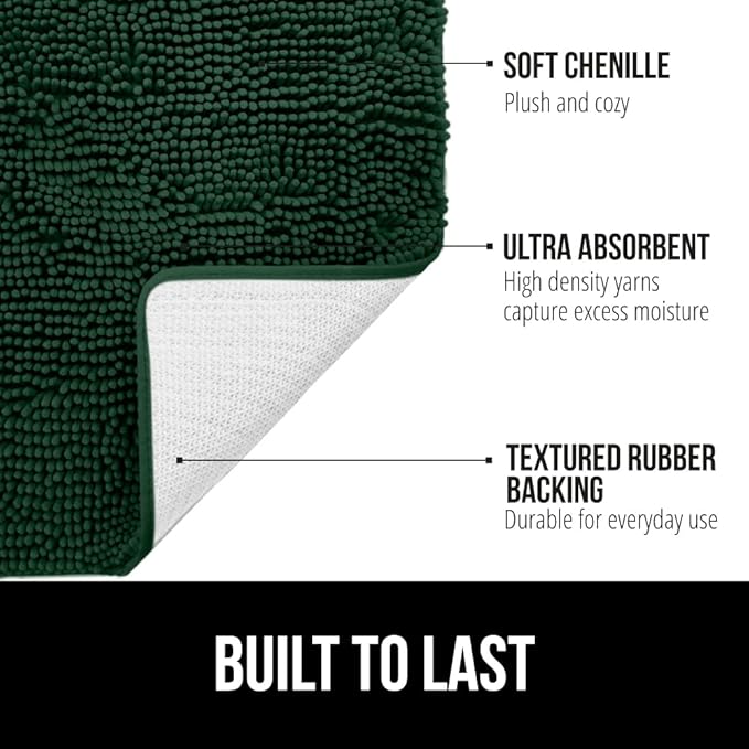 GORILLA GRIP Bathroom Rug Sets, Soft Chenille 2 Piece Area Rugs Set, Toilet Base Mat and 30x20 Carpet, Absorbent Microfiber Washable Mats Dry Quickly, Home Décor and Bath Room Accessories, Hunter
