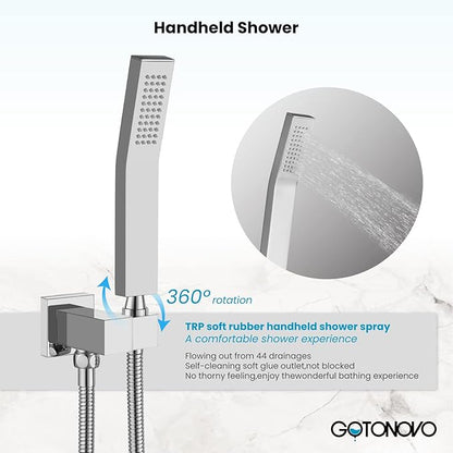 gotonovo Rainfall Bathroom Shower System Rain Shower Head and Handle Set Wall Mounted Shower Complete Combo Solid Brass Pressure Balancing Shower Mixer Valve 8 Inch Polished Chrome
