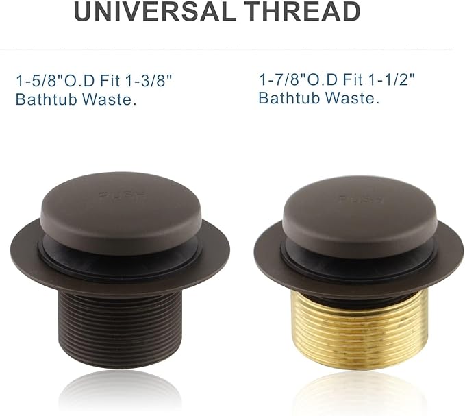 Bronze Tub Drain Tip-Toe Tub Trim Set Conversion Kit Assembly, Hidrop Bathtub Drain Replacement Trim Kit with 2-Hole Overflow Faceplate and Universal Fine/Coarse Thread, Oil Rubbed Bronze