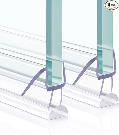 Shower Door Bottom Seal, 4 PCS 3/8" x 36" Shower Door Sweep for 3/8 Inch Glass, Frameless Glass Shower Door Seal Strip, Stop Shower Leaks and Create a Water Barrier