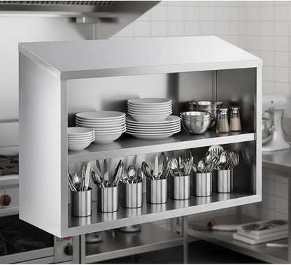 48" Stainless Steel Open Wall Cabinet, Type 304, 18 Gauge, Wall Mounted, 48x15x32 Inches