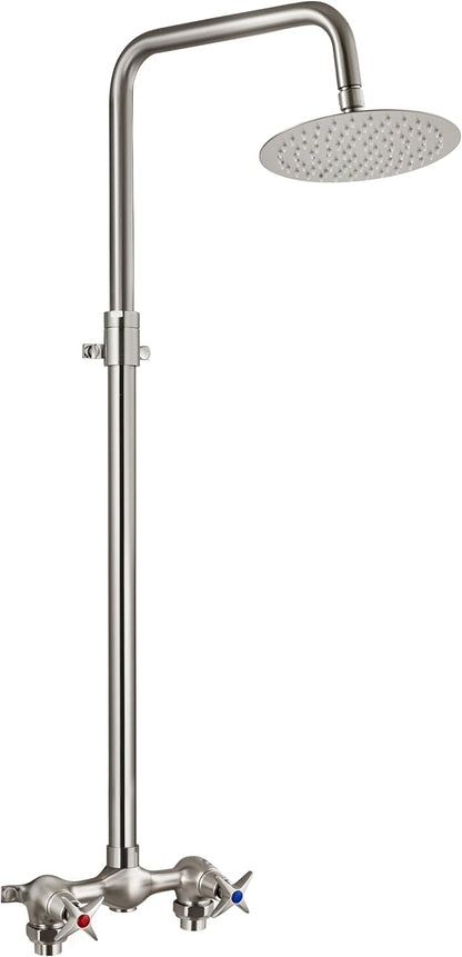 Aolemi Outdoor Shower Kit Outdoor Shower Fixtures Faucet System Double Handle Exposed Shower with 8 Inch Rainfall Shower Head Adjustable Height Shower Pipe 6 Inch Center Brushed Nickel