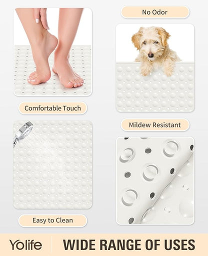 Yolife Extra Large TPE Shower Mat, 47.2" L x 31.5" W Anti Slip Bath Mat with Drain Holes and Suction Cups, Large Size Mat More Suitable for Shower Stall, No Odor, Heavy Mat (White, 47.2" x 31.5")