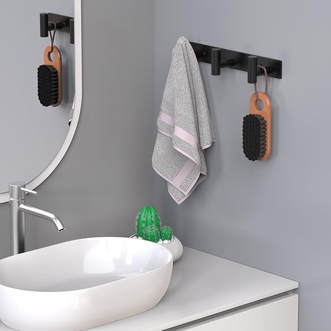 HUFEEOH 2 Pack Coat Hooks Wall Mount, Black T Shaped 3 Hooks Wall Hooks Stainless Steel Coat Hanger Wall Mount, Heavy Duty Towel Hooks Purse Rack for Hanging