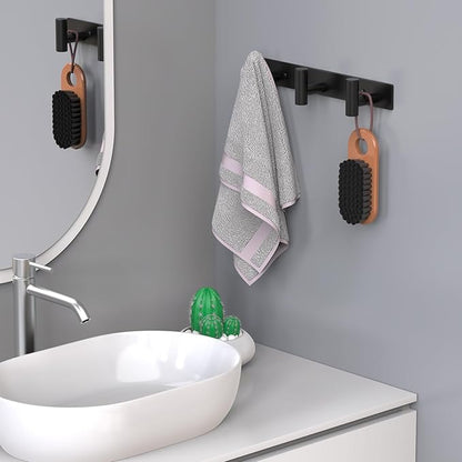 HUFEEOH 2 Pack Coat Hooks Wall Mount, Black T Shaped 3 Hooks Wall Hooks Stainless Steel Coat Hanger Wall Mount, Heavy Duty Towel Hooks Purse Rack for Hanging