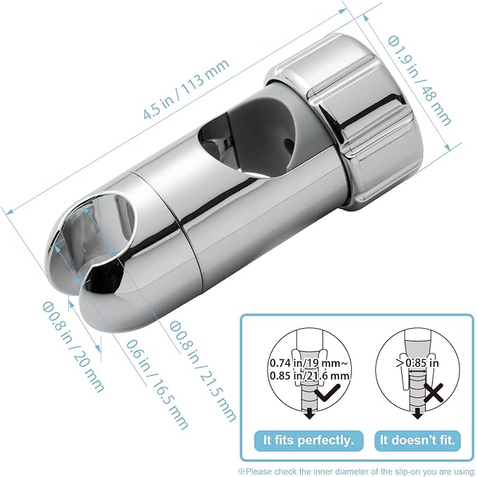 OFFO ADA Shower Head Holder, Adjustable 1.18-1.26 in(30-32 mm) Hand Shower Bracket for Handicap Grab Bar, Detachable Slider Clamp Bathroom Replacement, 361 Degree Rotation Sprayer Holder, Chrome