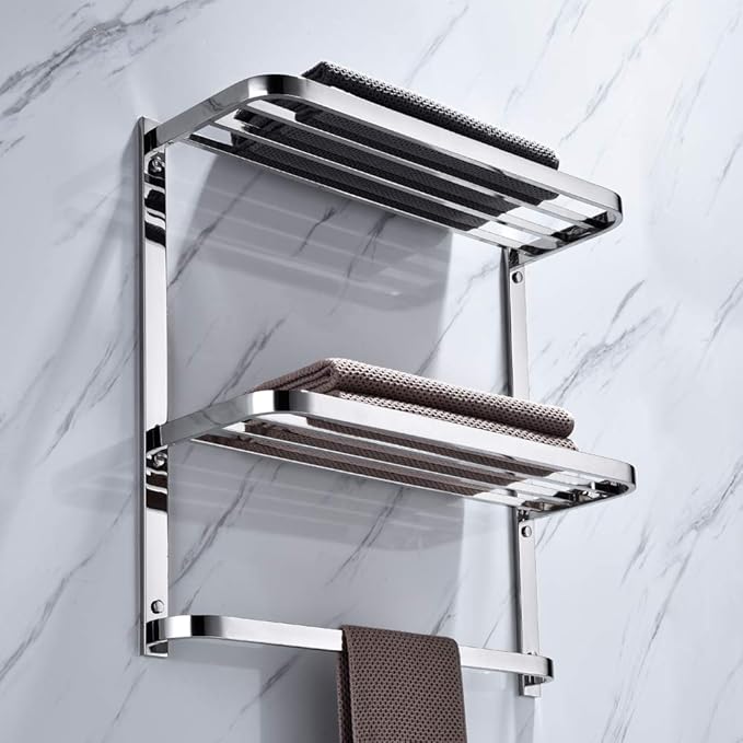 3-Tier Bathroom Shelf with Towel Bars, Stainless Steel Wall Mounting Rack,20Inch