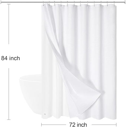 3 in 1 Extra Long Shower Curtain Set-72 W x 84 H, White Waffle and PEVA Liner Set with 12 Stainless Steel Hooks, Waterproof Fabric for Bathroom