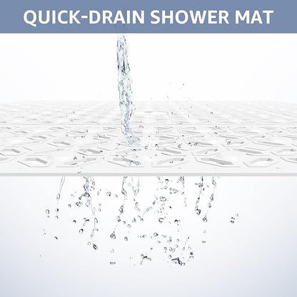 OTHWAY Square Shower Mat, 27"x 27" Extra Large for Inside Shower, TPE Non-Slip Mat With Suction Cups, Drain Holes, Machine Washable Floor Mat (White)