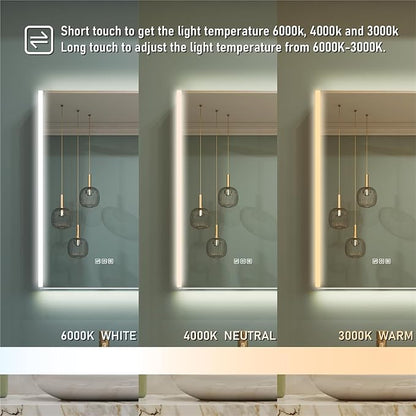 WELLFOR 20" x 30" LED Mirrored Bathroom Cabinet, Mirror Medicine Cabinet with Lights, Defogging LED Mirror Cabinet with Outlets & USB Ports, Surface Mounted, Left Opening Door, Hardwired Connected
