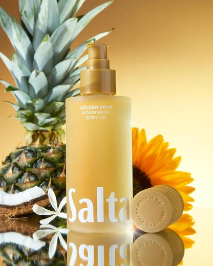 Saltair Body Oil. Luxurious Golden Hour After Shower and Bath Oil Moisturizer for Women and Men. Botanical, Non-Greasy, and Well-Absorbing Lotion for Hydrating Dry Skin. 4oz Pump Bottle