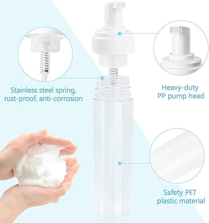 Foam Pump Bottle 8.5oz/250ml Clear Empty Foam Bottle Pump, Travel Foam Bottles for Soap, Shampoo, Cleaning Foam Dispenser Bottle Refillable (4 Pack)