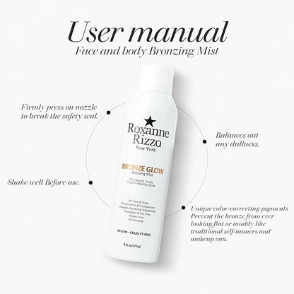 Bronze Glow – Instant bronzer Spray Mist for Face and Body – Hydrating Tanning Mist with Bronzer – Blends into All Skin Tones – Celebrity Favorite Bronzer Spray – 6 oz