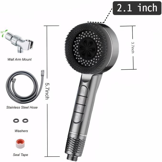 Filtered Shower Head with Handheld, High Pressure Shower Heads - 4 Spray Modes, Power Wash for Pets Bath, ON/OFF Switch & Water Saving Design (Deep Gray)