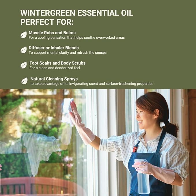 Wintergreen Essential Oil - Direct from Bio-Young Aromas China - Steam Distilled - Aceite de Gaulteria for Aromatherapy, Massage, Diffuser, DIY Candle and Soap Making - 8oz