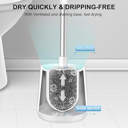 SetSail Toilet Brush, Self Closing Lid Toilet Bowl Brushes Holder and Extra Long Handle Ventilated Toilet Brush Set for Bathroom Cleaning, Nylon Bristles, Pure White