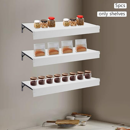 33 Inch Floating Shelves for Wall, 16 Inch Deep Hanging Shelf, Large Display & Storage Shelf for Bathroom, Bedroom, Living Room, Set of 5 (White, 33 Inch)