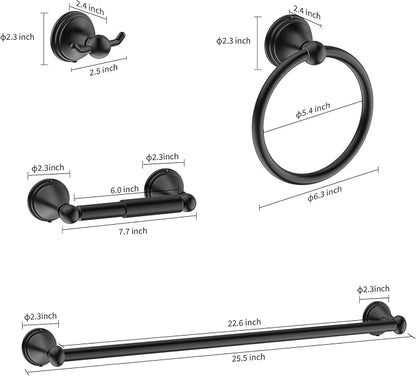 Newfun 8-Pieces Matte Black Bathroom Accessories Set Towel Racks for Bathroom - Bathroom Hardware Set, 2 * 24 Inch Towel Bar for Bathroom 2*Toilet Paper Holder 2* Towel Ring Towel Holders 2* Hook