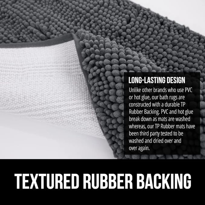 GORILLA GRIP Bath Rug Mat 30x20, Soft Absorbent Chenille, Quick Dry Microfiber Mats, Rubber Backing Washable Shower Floor Rugs, Bathmat Runner, US Designed Bathroom Home Decor Accessories Charcoal