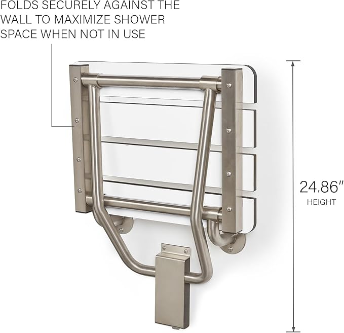 28" x 15" Phenolic White 3” Slats Folding Wall Mount Shower Seat Bench, ADA Compliant