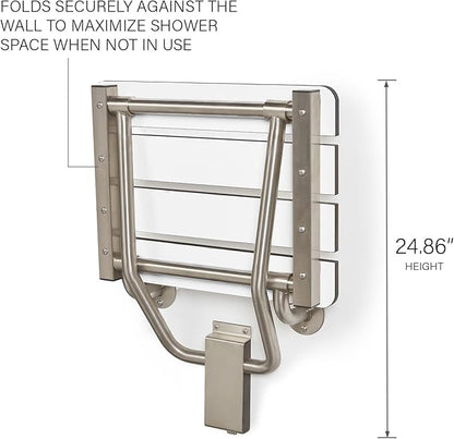 28" x 15" Phenolic White 3” Slats Folding Wall Mount Shower Seat Bench, ADA Compliant