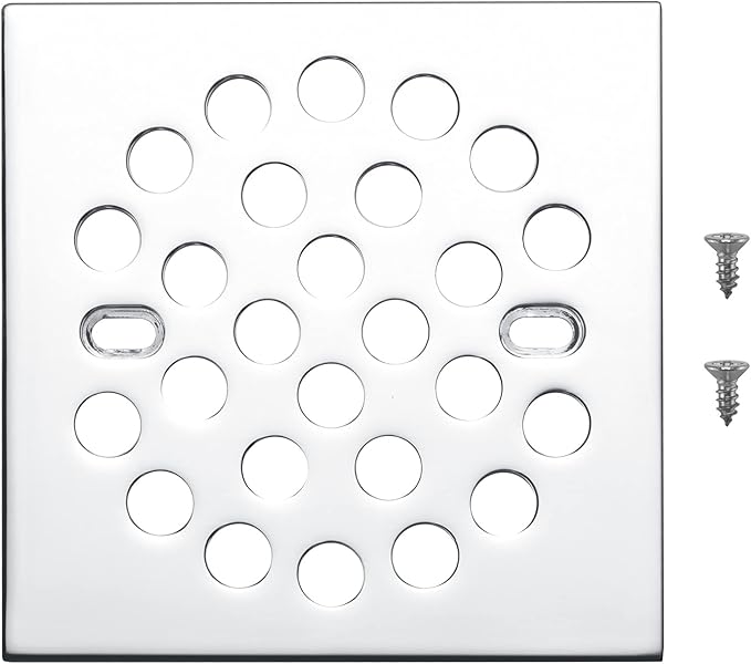 RRAJJ Square Improve 4-1/4 Inch(108mm*108mm) Screw-in Shower Floor Drain Grate Strainer (Chrome)