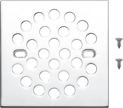 RRAJJ Square Improve 4-1/4 Inch(108mm*108mm) Screw-in Shower Floor Drain Grate Strainer (Chrome)