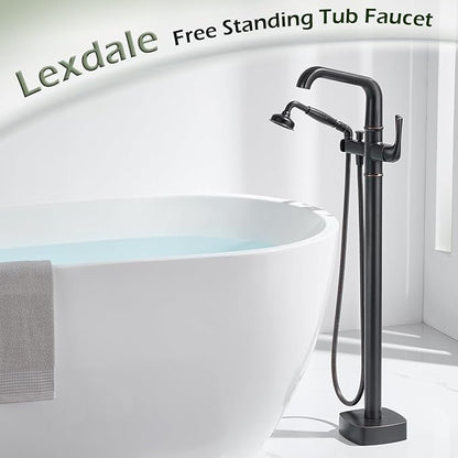 Luxury Free Standing Tub Faucet, Classic Brass Freestanding Bathtub Faucet, Lexdale Bathroom Floor Mount Tub Filler with handheld Sprayer Supply Lines Included Oil Rubbed Bronze (LD8911-ORB)